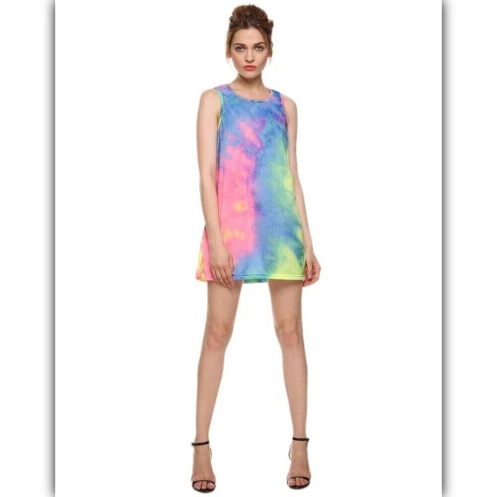 A476 • Multicolor Tie-Dye Sleeveless Tunic Dress